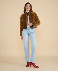 Furniq Uk Women's Shearling Studded Jacket