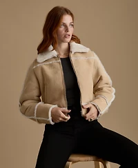 Furniq Uk Women's Cropped Suede Shearling Jacket