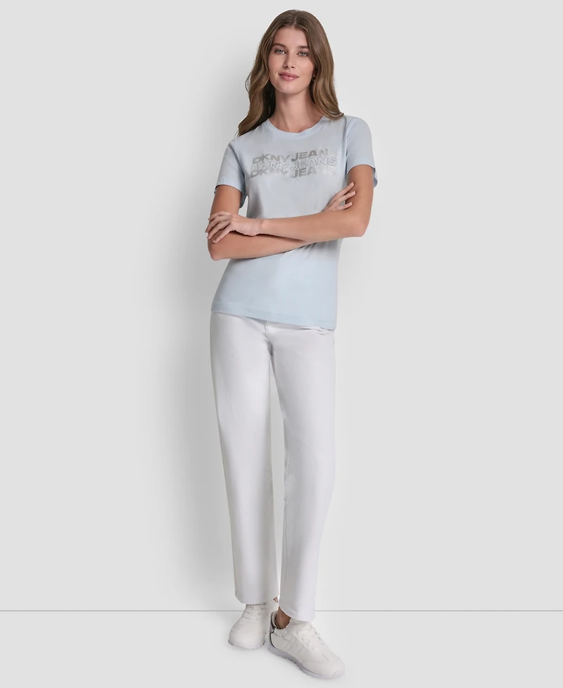 Dkny Jeans Women's Double Foil Horizontal Outline Stud Logo T-Shirt