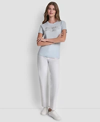 Dkny Jeans Women's Double Foil Horizontal Outline Stud Logo T-Shirt