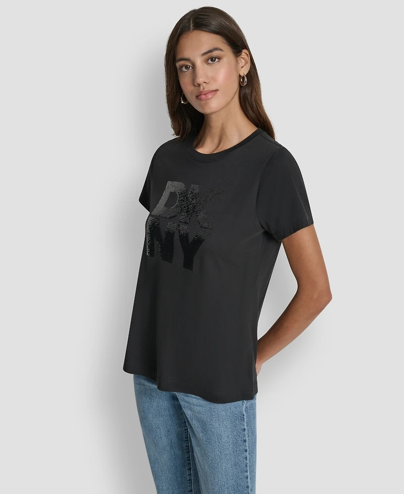 Dkny Jeans Women's Embellished Logo Detail Crewneck T-Shirt