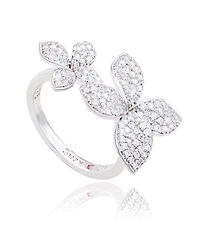 Suzy Levian Sterling Silver Cubic Zirconia Between The Finger Double Flower Ring