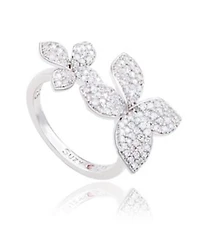 Suzy Levian Sterling Silver Cubic Zirconia Between The Finger Double Flower Ring