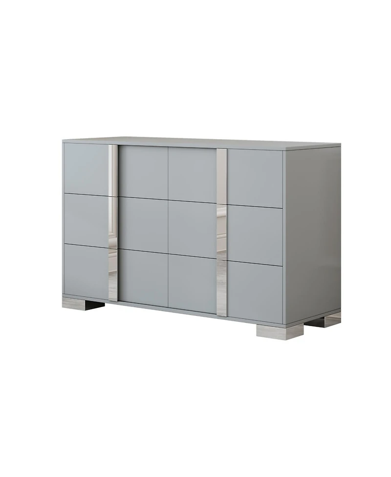 Streamdale Furniture Streamdale Elegant Mirrored Dresser with Metal Handle and 6 Drawers, Grey