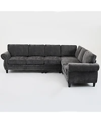 Streamdale Furniture Dark Gray Chenille Sectional Sofa, Rivets, Rolled Arm, 6 Seater
