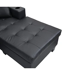 Streamdale Furniture + L-Shape Sectional Sofa + Faux Leather (or specify actual material if known) + Chaise Lounge with Cup Holder + Sofa