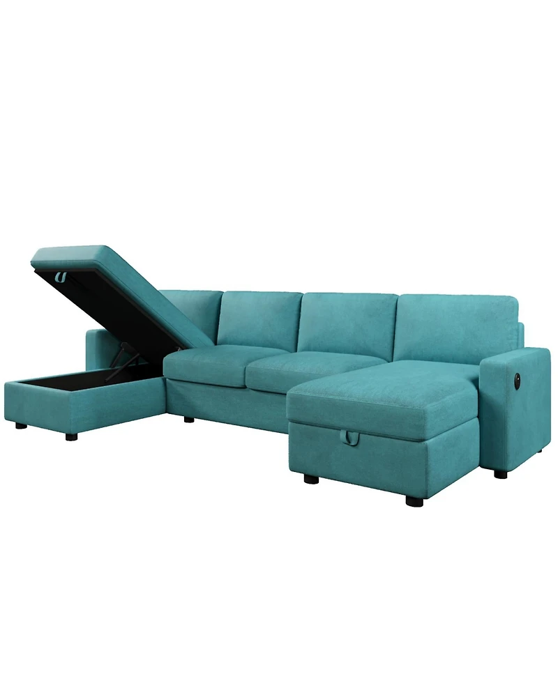 Streamdale Furniture 103.9" U-Shaped Sectional Sofa w/ Storage Chaise & Usb