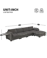 Streamdale Furniture 130" Modular Sectional Sofa with Folding Table & Charging