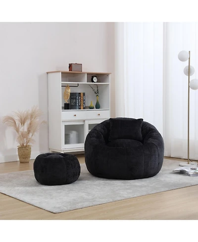 Streamdale Furniture Modern Xl Round Bean Bag Chair w/ Footrest & Pillow
