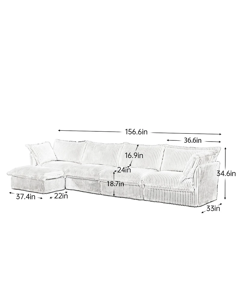 Streamdale Furniture Slipcovered L-Shape Sectional Sofa Black Corduroy