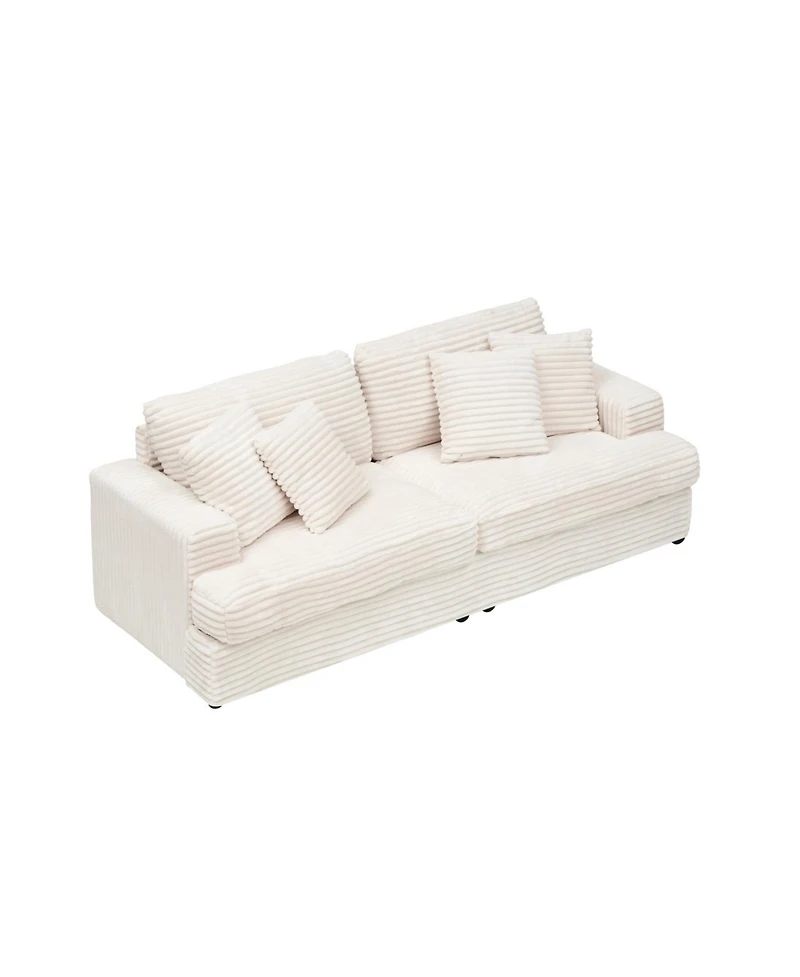Streamdale Furniture Corduroy 3-Seater Sofa w/ 4 Pillows - White
