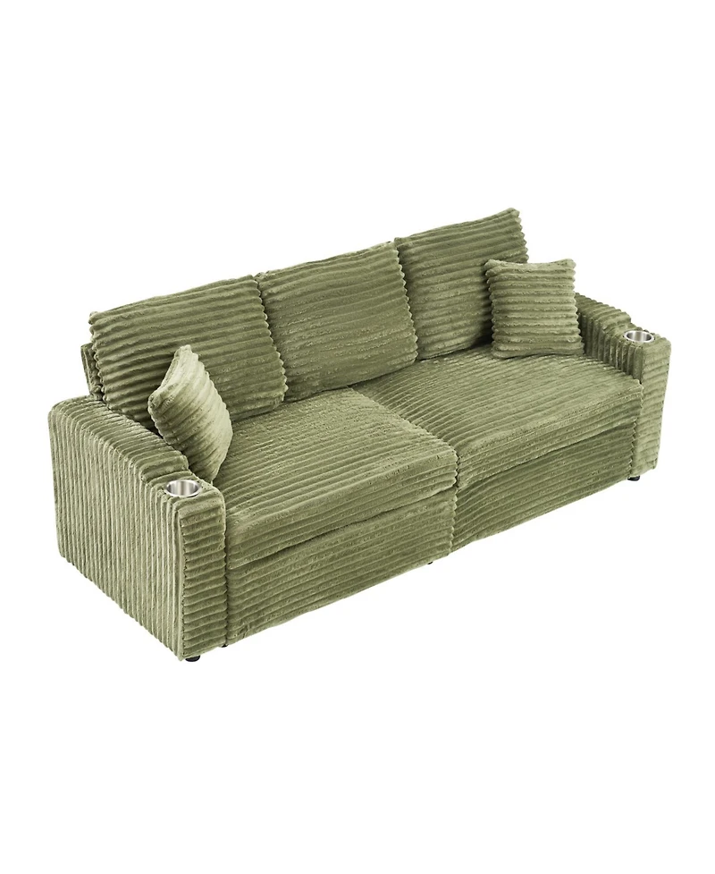 Streamdale Furniture 80" Folding Corduroy Sofa Bed w/ Cup Holder & Pillow - Green