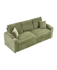 Streamdale Furniture 80" Folding Corduroy Sofa Bed w/ Cup Holder & Pillow - Green