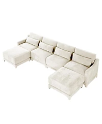 Streamdale Furniture Beige Chenille 4-Seater Sofa with Ottoman