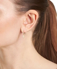 Macy's Cubic Zirconia Religious Cross Charm Dangle Huggie Hoop Earrings