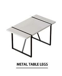 Streamdale Furniture 55" Modern Dining Table Set, Black Metal Legs, White Top, Pu Chairs