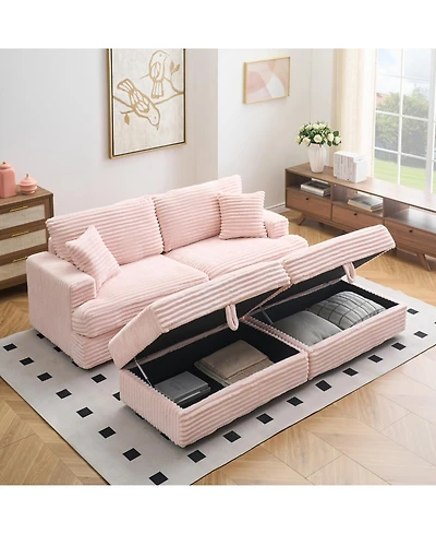 Streamdale Furniture Grey Corduroy Sofa w/ Storage Legs & 4 Pillows