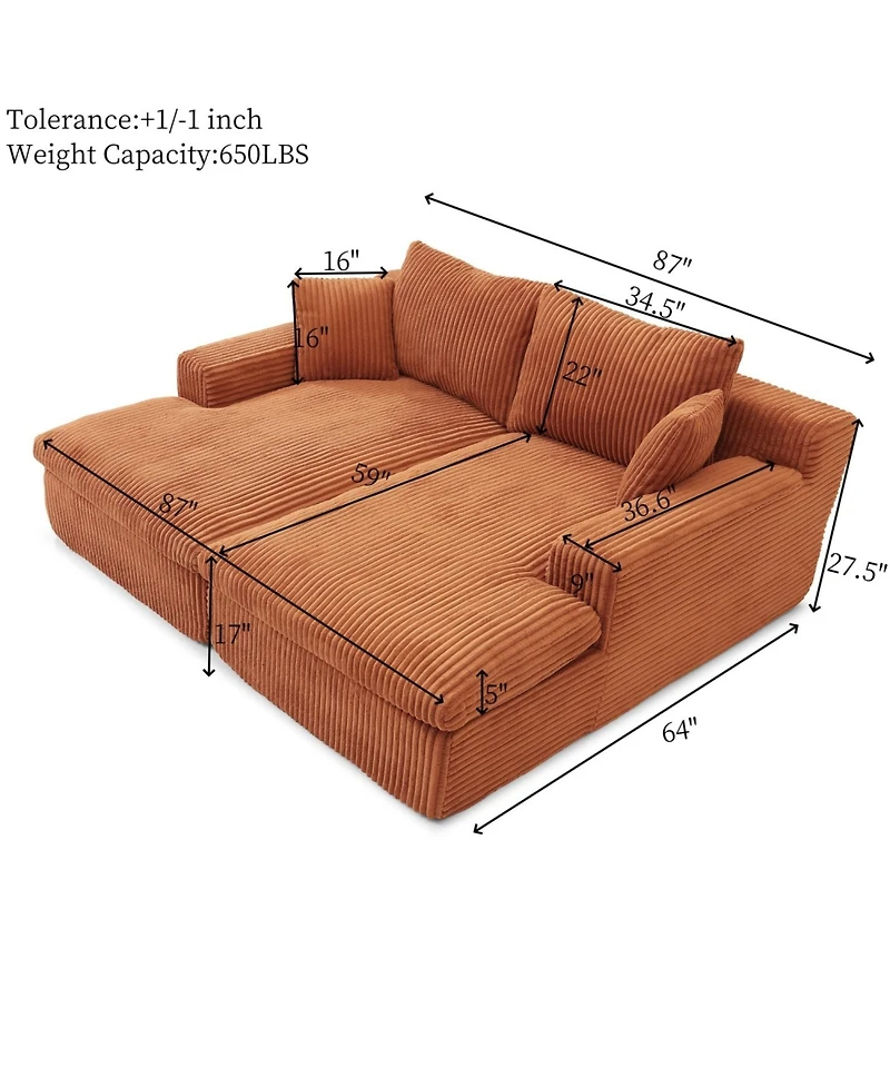 Streamdale 87" Oversized Sectional Sofa Bed with Double Chaise - Orange