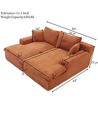 Streamdale 87" Oversized Sectional Sofa Bed with Double Chaise - Orange
