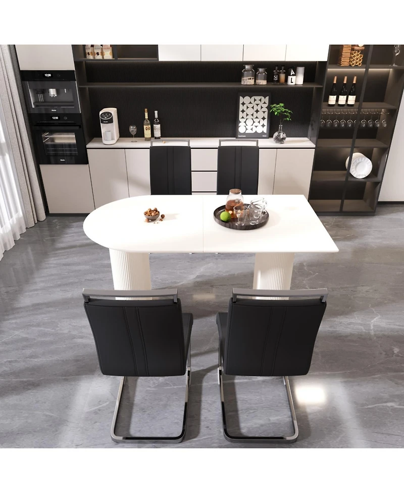 Streamdale Furniture 63" Cream Mdf Dining Table & Pu Chair Set