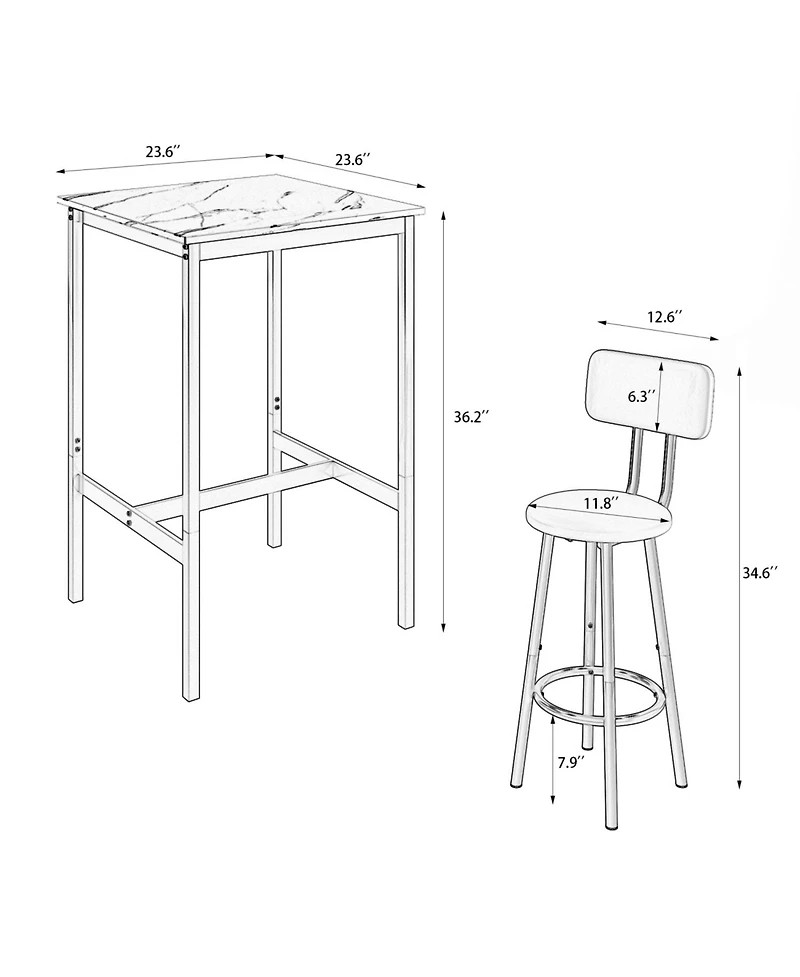 Streamdale Furniture Bar table, equipped with 2 bar stools, with backrest and partition