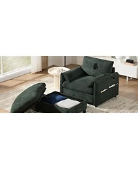 Streamdale Furniture 38" Sofa w/ Storage Ottoman, Usb, Phone Holder, Pockets, Wide Chaise, Chenille