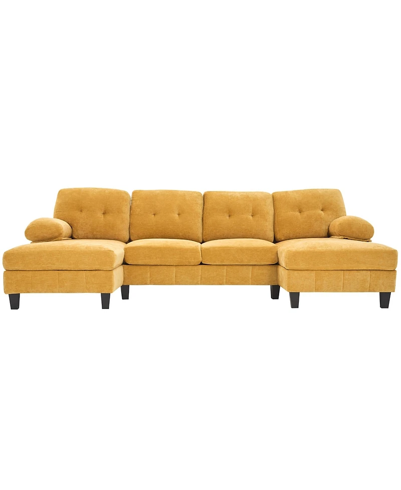 Streamdale Furniture U-Shaped Chenille Sectional Sofa with Dual Chaise & Storage - Yellow
