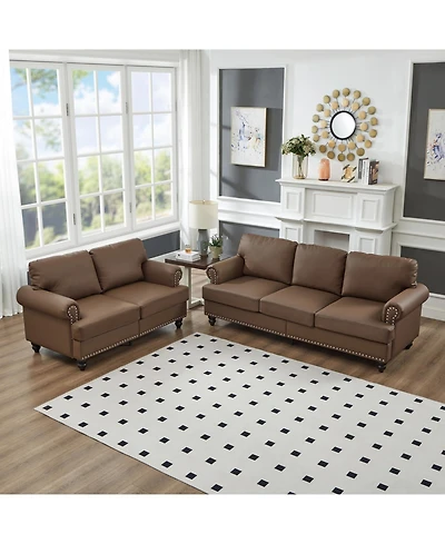 Streamdale Furniture Streamdale Modern Classic Brown Leather 2+3 Seater Sofa Set