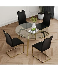 Streamdale Furniture Glass Circle Table Pu Dining Chair Set (5)