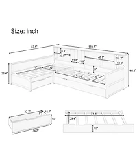 Streamdale Furniture Twin L-Shaped Daybed with Trundle, Storage & Bookcases - Natural