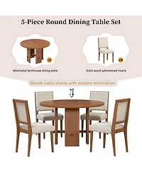 Streamdale Furniture 5-Piece Round Dining Set- Table & 4 Upholstered Chairs