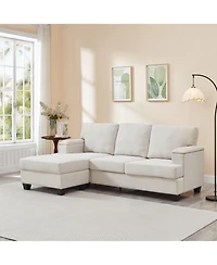 Streamdale Furniture Beige Linen L-Shaped Sectional Sofa with Ottoman