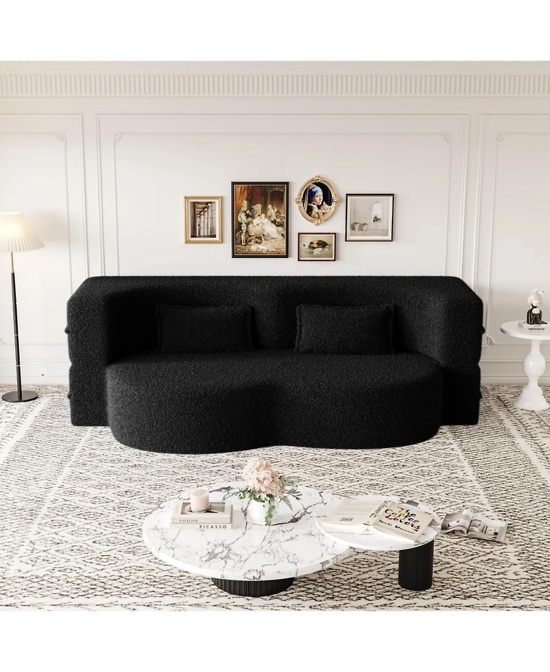 Streamdale Furniture Modern Convertible Teddy Fabric Sleeper Sofa Bed with 2 Pillows