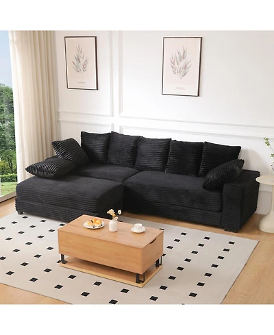 Streamdale Furniture Corduroy Sectional Sofa w/ Ottoman & Pillows