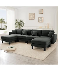 Streamdale Furniture Boucle U-Shape Sectional Sofa with Ottomans & Shell Armrests