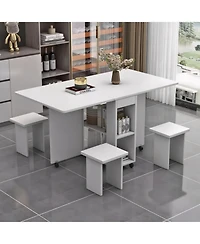 Streamdale Furniture Folding Drop Leaf Dining Set with Storage & Wheels