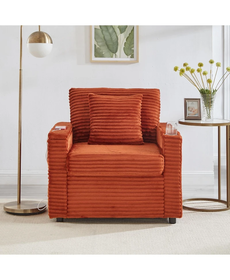 Streamdale Furniture Fluffy Corduroy Lazy Sofa w/ Ottoman, Table & Storage