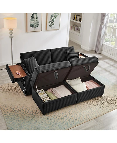 Streamdale Furniture Corduroy Loveseat Sofa with Ottomans & Table