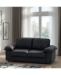 Streamdale Furniture Black Faux Leather Storage Loveseat - Modern 2-Seater Sofa