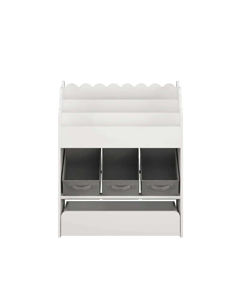 Streamdale Furniture Kids Bookshelf with Storage Bins & Drawer - White Wooden Book Organizer