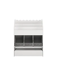 Streamdale Furniture Kids Bookshelf with Storage Bins & Drawer - White Wooden Book Organizer