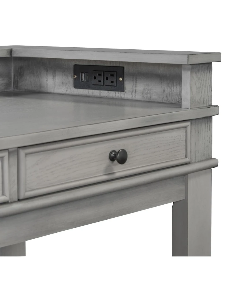 Streamdale Furniture 4-Piece Retro Dining Table Set with 3 Storage Drawers (Light Grey)