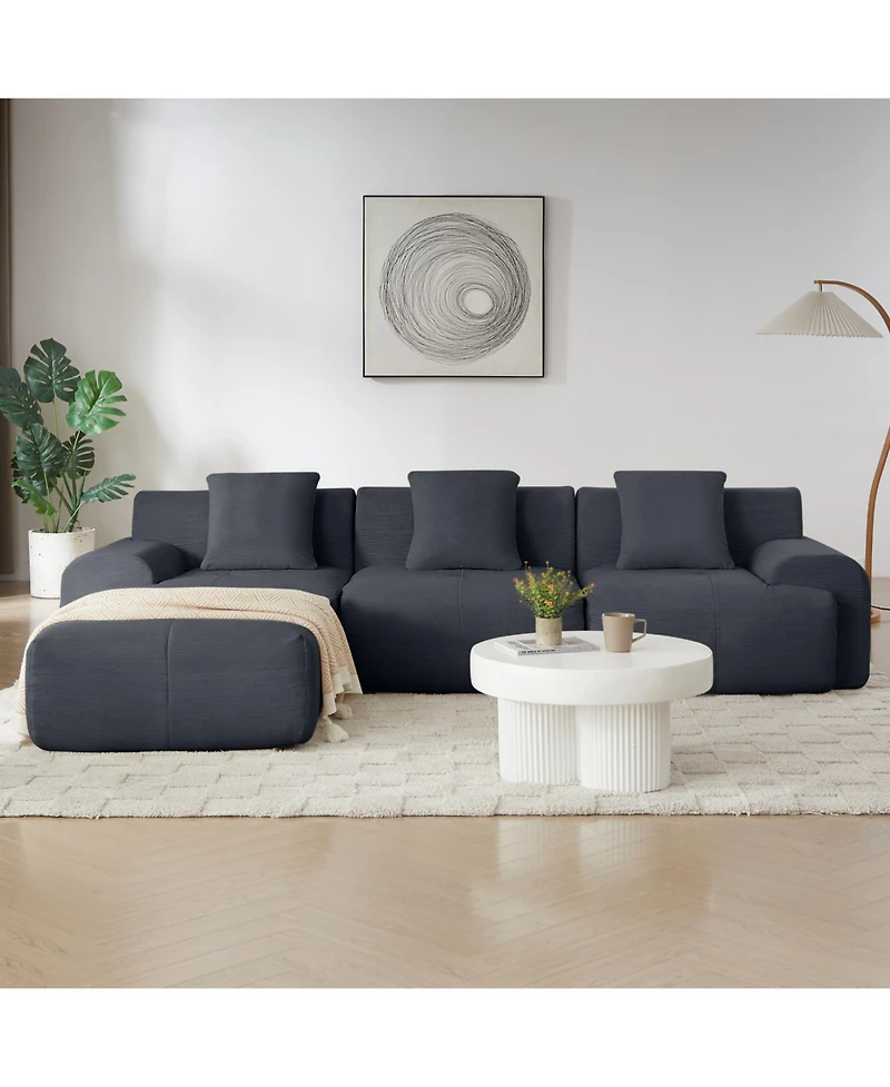 Streamdale Furniture Modern L-Shaped Corduroy Sectional Sofa Dark Gray Oversized 3-Seater Couch