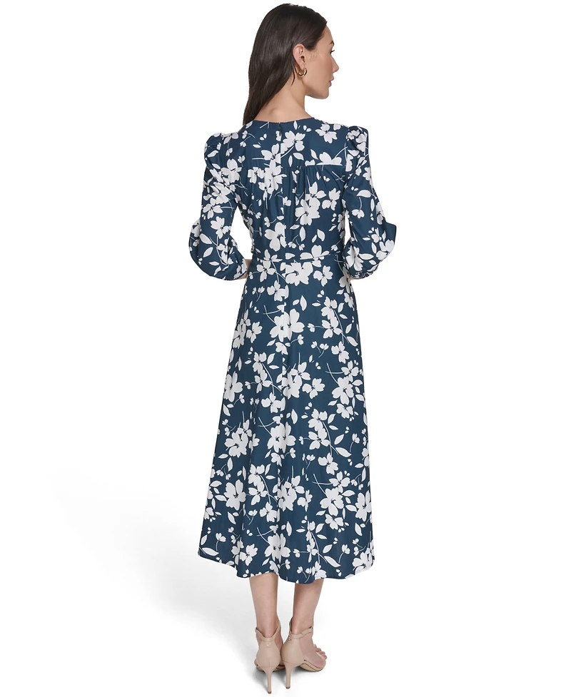 Calvin Klein Women's Faux Wrap V-Neck Midi Dress