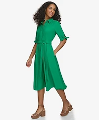 Calvin Klein Women's Tie-Sleeve Collared Shirt Dress