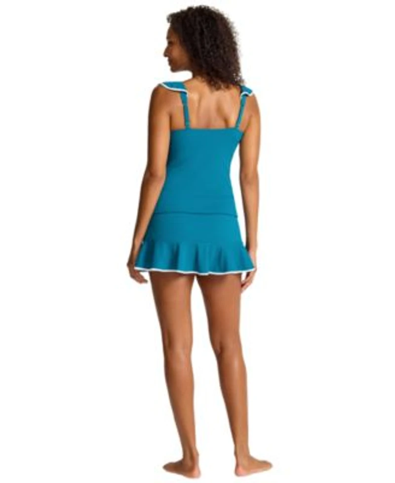 Tommy Bahama Womens Cabana Ruffled Tummy Control Tankini Top Swim Skirt