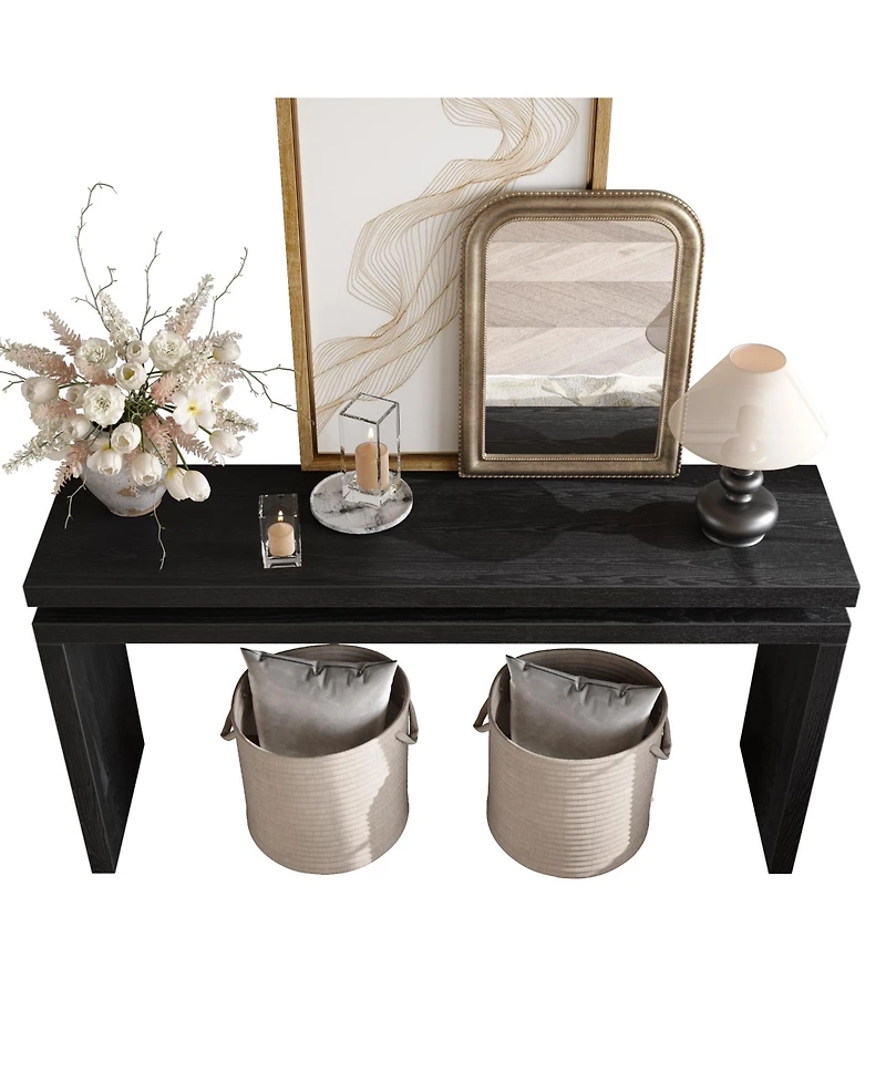 Streamdale Furniture 60" Black Farmhouse Console Table - Retro Entryway/Sofa Table