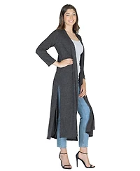 24seven Comfort Apparel Women's Knit Three Quarter Bell Sleeve Open Cardigan Sweater