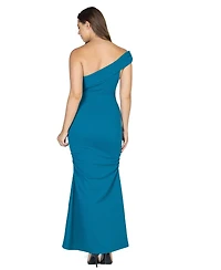 24seven Comfort Apparel Women's Formal One Shoulder Rouched Mermaid Maxi Dress