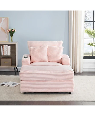 Streamdale Furniture Corduroy Armchair & Ottoman Set with Cup Holder